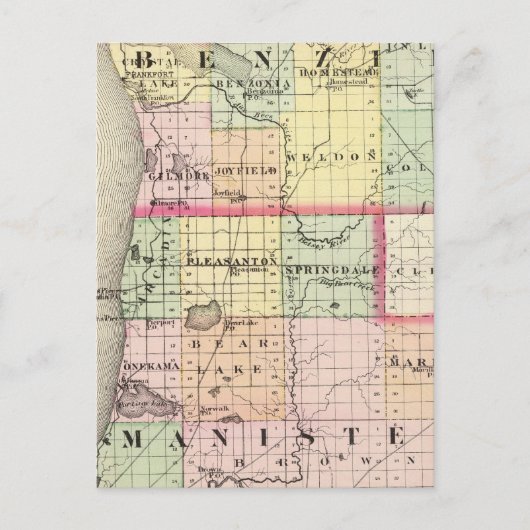 Kaart van de provincies Benzie en Manistee, Michig (Voorkant)