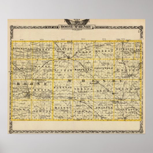 Kaart van de provincies Boone en McHenry Poster (Voorkant)