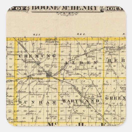 Kaart van de provincies Boone en McHenry Vierkante Sticker (Voorkant)