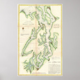  kaart van de Puget Sound (1867) Poster