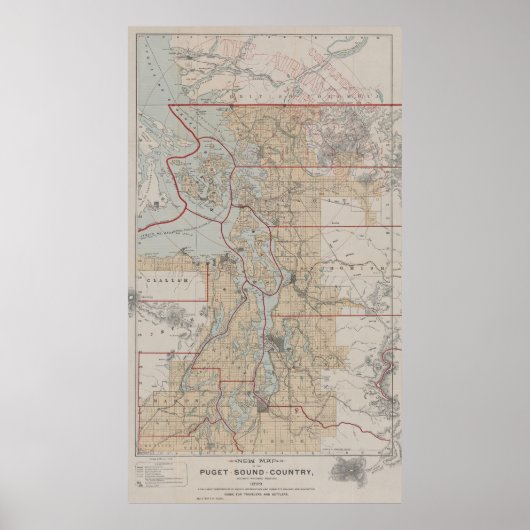  kaart van de Puget Sound (1899) Poster (Voorkant)