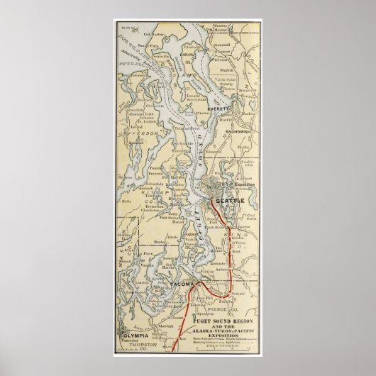 kaart van de Puget Sound (1909) Poster (Voorkant)