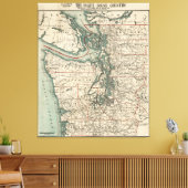 kaart van de Puget Sound (1910) Canvas Afdruk (Insitu (Woonkamer))