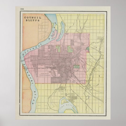 kaart van de Raad Bluffs IA (1901) Poster (Voorkant)