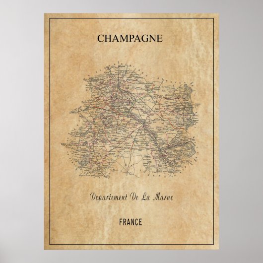 KAART VAN DE REGIO CHAMPAGNE VAN FRANKRIJK 1852 POSTER (Voorkant)