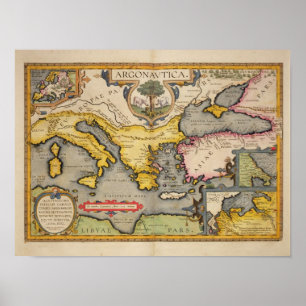 Kaart van de reis van de Argonauts Poster