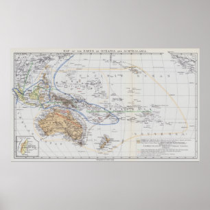 Kaart van de Reizen van Oceanië en Australazië Poster