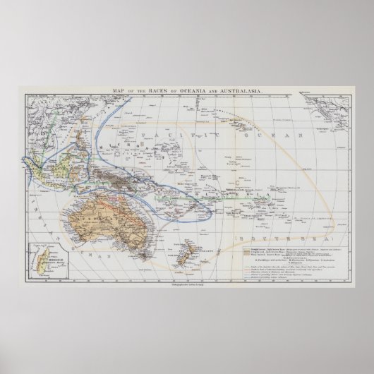 Kaart van de Reizen van Oceanië en Australazië Poster (Voorkant)