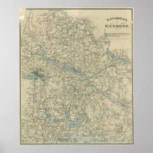 kaart van de Richmond Virginia Area (1864) Poster