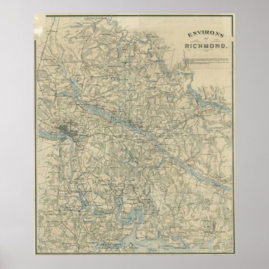  kaart van de Richmond Virginia Area (1864) Poster (Voorkant)