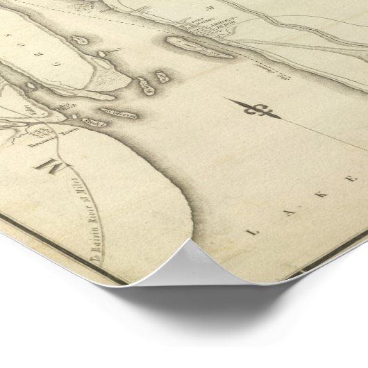 Kaart van de rivier de Detroit Poster (Hoek)