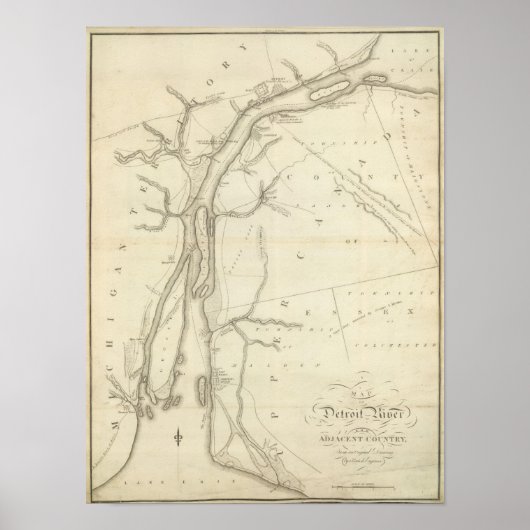 Kaart van de rivier de Detroit Poster (Voorkant)