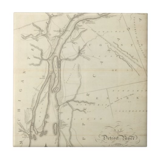 Kaart van de rivier de Detroit Tegeltje (Voorkant)