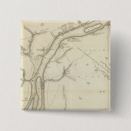 Kaart van de rivier de Detroit Vierkante Button 5,1 Cm (Voorkant)