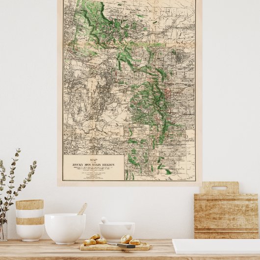 kaart van de Rocky Mountains (1885) Poster (Keuken)