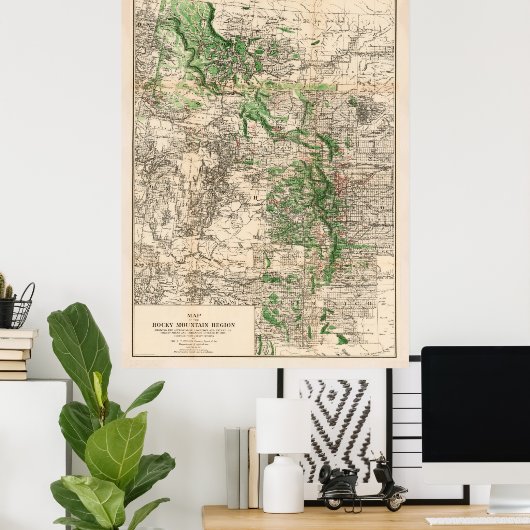  kaart van de Rocky Mountains (1885) Poster (Thuiskantoor)