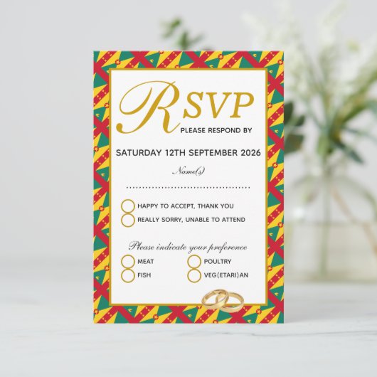 KAART van de RSVP-respons op GRENADA Wedding Celeb (Staand voorkant)