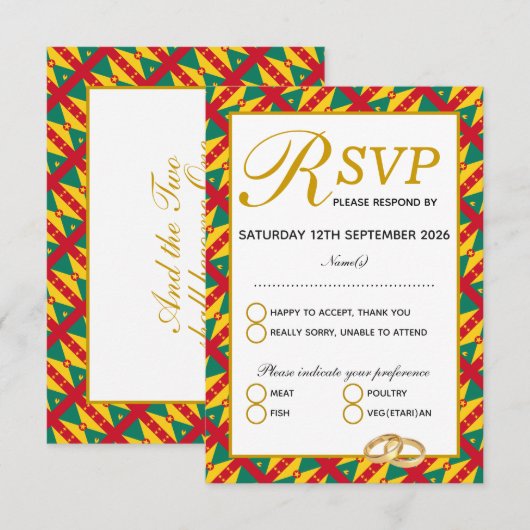 KAART van de RSVP-respons op GRENADA Wedding Celeb (Voorkant / Achterkant)