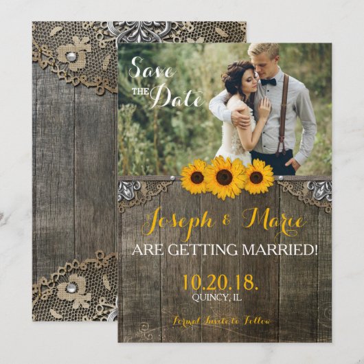 Kaart van de Rustige Land Sunflower Wedding (Voorkant / Achterkant)