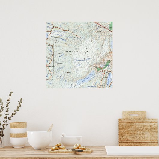  kaart van de Serengeti Plain Poster (Keuken)