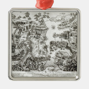 Kaart van de Siege van Malta in 1565 Metalen Ornament