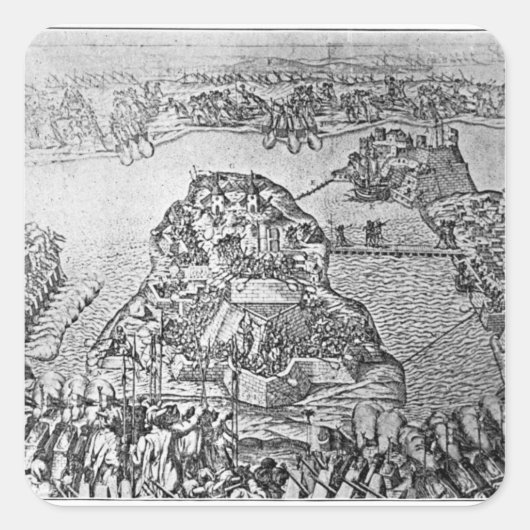 Kaart van de Siege van Malta in 1565 Vierkante Sticker (Voorkant)
