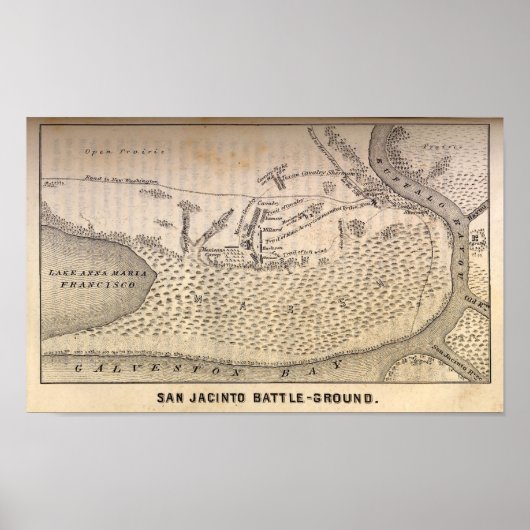 Kaart van de Slag bij San Jacinto Poster (Voorkant)