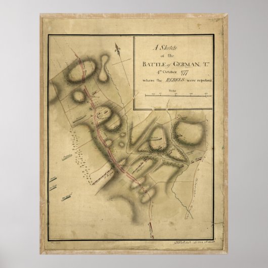 Kaart van de slag om Duitsland (4 oktober 1777) Poster (Voorkant)