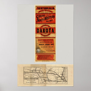Kaart van de spoorlijnen van Chicago en Noordwest- Poster