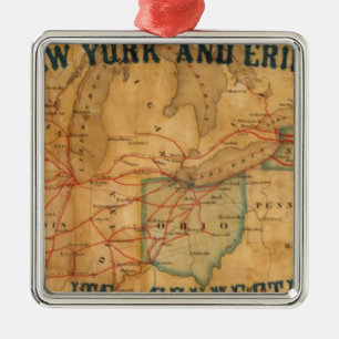 Kaart van de spoorweg New York en Erie Metalen Ornament