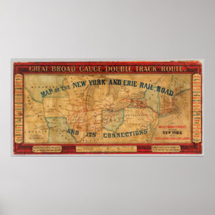 Kaart van de spoorweg New York en Erie Poster