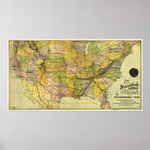 Kaart van de spoorweg Shenandoah Valley (1890) Poster