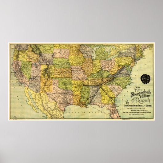 Kaart van de spoorweg Shenandoah Valley (1890) Poster (Voorkant)