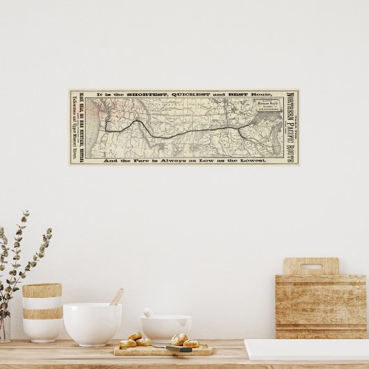 Kaart van de spoorweg van de noordelijke Stille Oc Poster (Keuken)