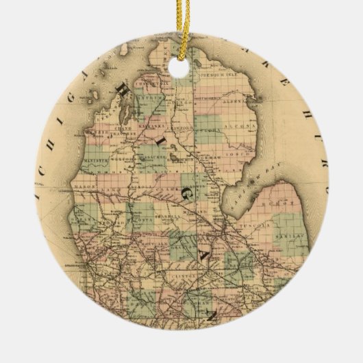  kaart van de spoorwegen van Michigan (1876) Keramisch Ornament (Voorkant)