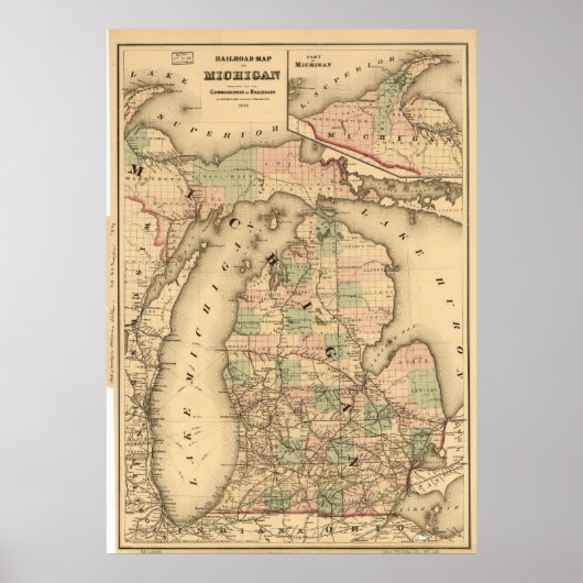  kaart van de spoorwegen van Michigan (1876) Poster (Voorkant)