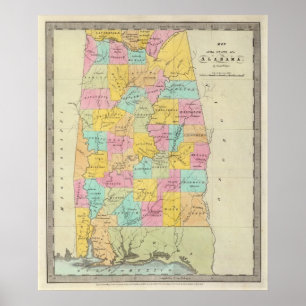 Kaart van de staat Alabama Poster