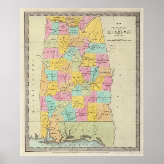 Kaart van de staat Alabama Poster (Voorkant)