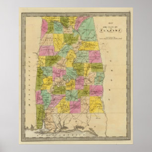 Kaart van de staat Alabama Poster