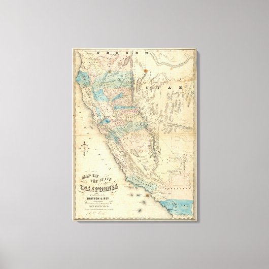 Kaart van de staat Californië Canvas Afdruk (Voorkant)