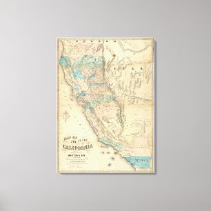 Kaart van de staat Californië Canvas Afdruk