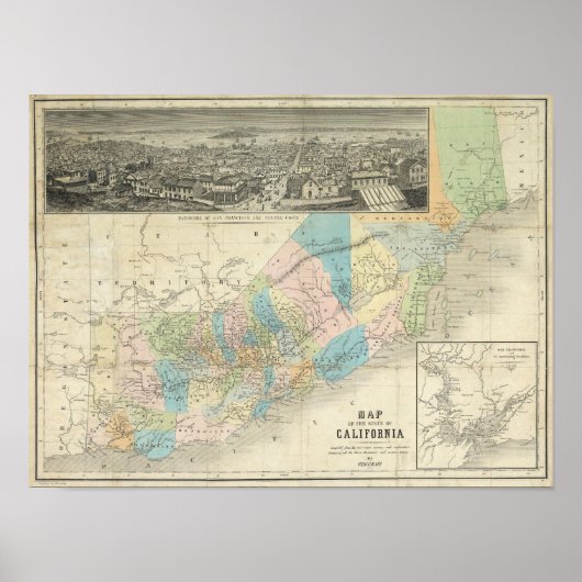 Kaart van de staat Californië Poster (Voorkant)