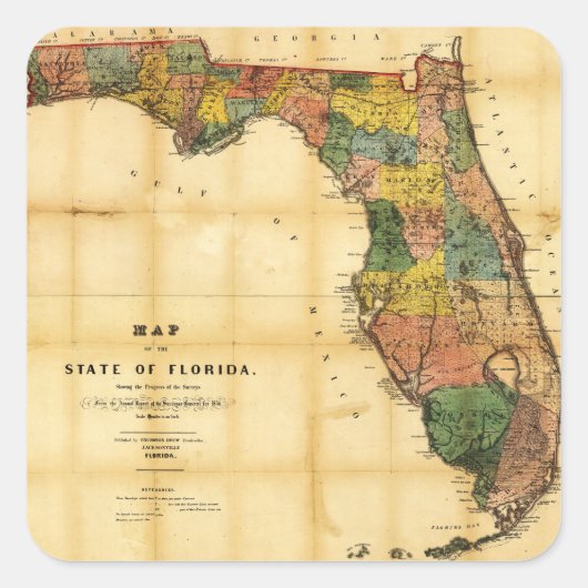 Kaart van de staat Florida (1856) Vierkante Sticker (Voorkant)