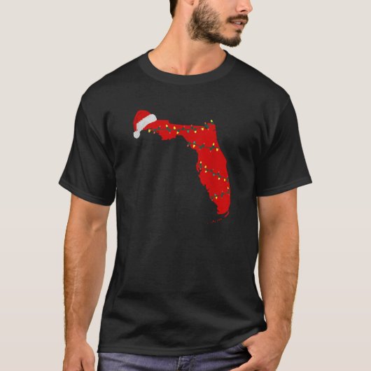 Kaart van de staat Florida Christmas Lights Santa  T-shirt (Voorkant)