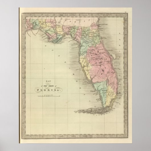 Kaart van de staat Florida Poster (Voorkant)