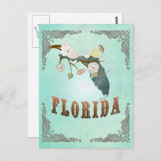 Kaart van de  staat Florida - Turquoise Blue (Voorkant / Achterkant)