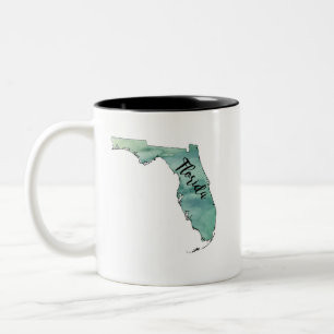 Kaart van de staat Florida Waterverf Tweekleurige Koffiemok
