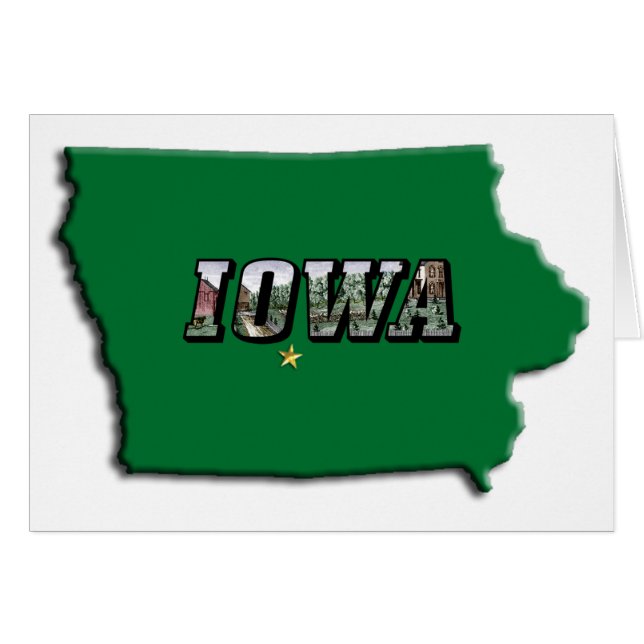 Kaart van de staat Iowa Green Outline & Fototekst (Voorkant Horizontaal)