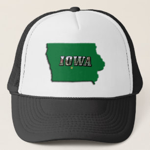 Kaart van de staat Iowa Green Outline & Fototekst Trucker Pet
