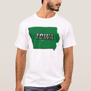 Kaart van de staat Iowa Green Outline & Photo Text T-shirt